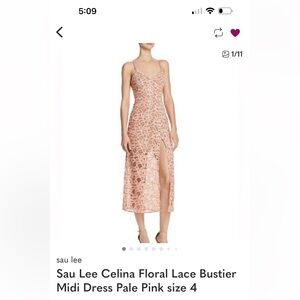 Sau Lee Celina Floral Lace Bustier Midi Dress Pale Pink size 4